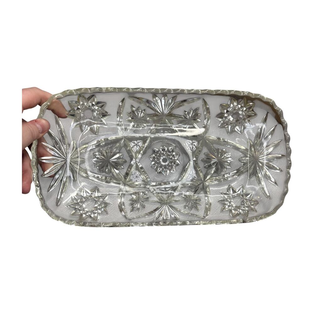 Vintage Pressed Glass Starburst Hobstar Rectangular Serving Tray EAPG - Picture 6 of 6